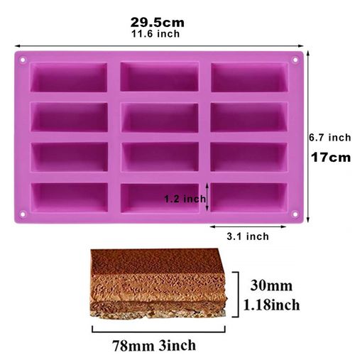 12 Cavity Medium Narrow Silicone Rectangle Molds/Protein Bars mold Energy  Bars Maker for Caramel Bread Loaf Muffin Brownie Cornbread Cheesecake  Pudding Soap Butter Mould