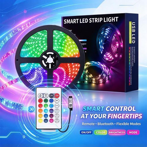 TodyJeyHo 5M RGB Bluetooth controlled LED light strip, USB color changing TV computer backlight, 24 key 150 light - image 2