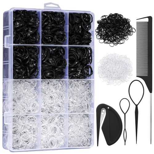 Generic Elastic Hair Bands with Hair Loop Styling Tool,  2000pcs Elastic Hair Ties with Organizer Box
