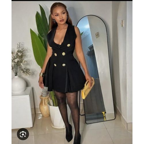 Fashion Double-breasted Mini Dress - Black - image 2