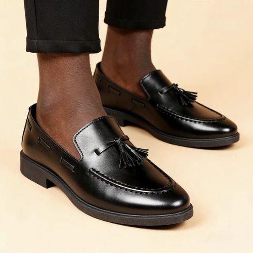 product_image_name-Fashion-Stylish Tassel Men's Slip-On Leather Shoes, Versatile Business Office Formal Shoes-Black-5