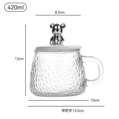product_image_name-Oem-Glass Mug with bear 30ml Transparent  with white lid and spoon- -4