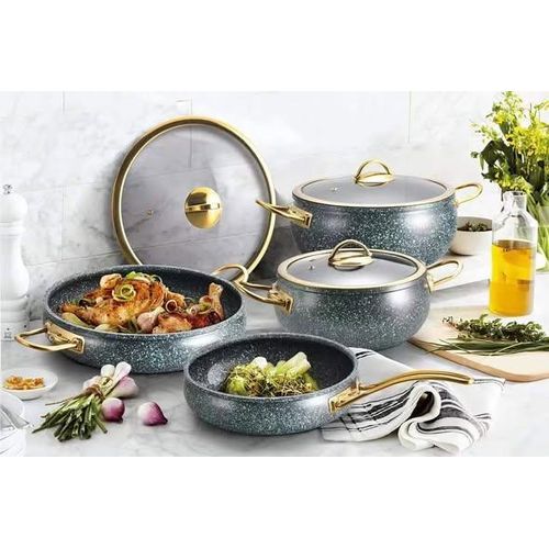 product_image_name-Generic-OSFE 9Pcs Premium Quality Granite Cookware Set - Ceramic Marble Non-Stick Pot Die-Cast Aluminum Stockpot- 9Pcs - Marble Green-2