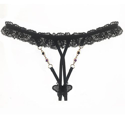 Women Lace Crotchless Panties Crotch Thong With Pearls Massaging Underwear  BK US 
