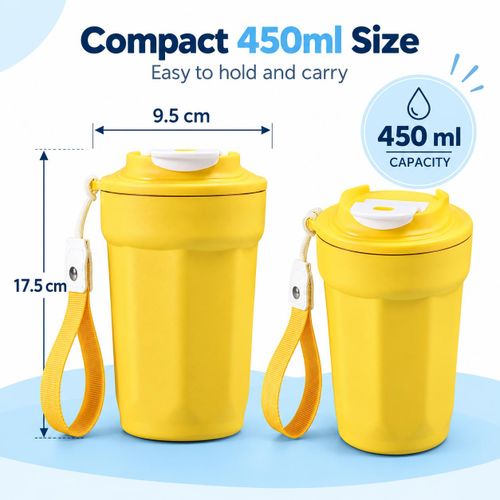 Generic Stainless Steel Octagonal Coffee Mug 420ml Vacuum Insulated with Rope Yellow - image 6