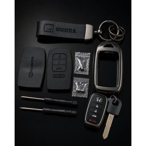 Generic 4-Button Smart Key Replacement Shell Kit with TPU Frame, Leather Keychain & Screwdriver Set - image 2