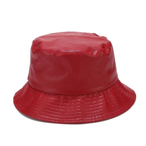 Shop Generic Fashion PU Bucket Hat Leather Fishing Cap Soild Foldable  Hiking Hat Hip-Hop Street Waterproof Panama for Women and Men-Red Online