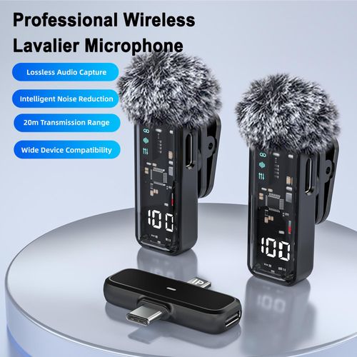 Generic Wireless Lavalier Microphone 2 in 1 with Back Clip and Windproof Ball Mic for Video Mobile Phone - Black - image 2
