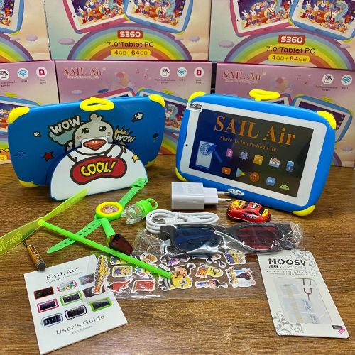 product_image_name-Sail Air-S360 Kids Tablet, 7 Inch Unbreakable Screen, 4GB RAM 64GB Storage, Dual SIM Card Slots + WiFi, Toddler Tablet with Shockproof Silicone Case, Preloaded Educational Apps, 3D Glasses & Stylus Pen for Boys & Girls-5