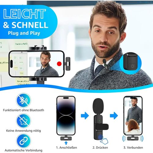Basix Wireless Lavalier Microphone for iPhone Android USB-C Microphone with Noise Reduction for Live Streaming Interviews mini mic - image 2