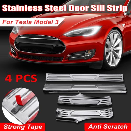 Stainless Door Sill Strip Plate Cover Sticker For Tesla Model 3 Anti  Scratch