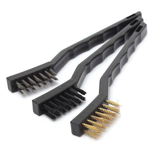 Set of Stainless Steel and Brass Bristle Brushes for Metal Cleaning