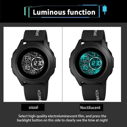 product_image_name-Teso-Men's Digital Watch Waterproof Rubber Strap + Men's Bracelet - Black-3