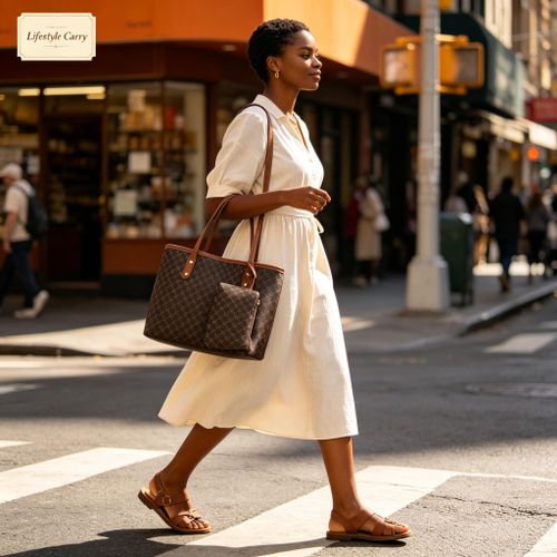 NOVOO Elegant PU Leather Tote Bag For Women-Coffee - image 5
