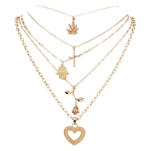 product_image_name-Fashion-5 Piece Set Women's Multi-layer Cross Necklace - Gold-5