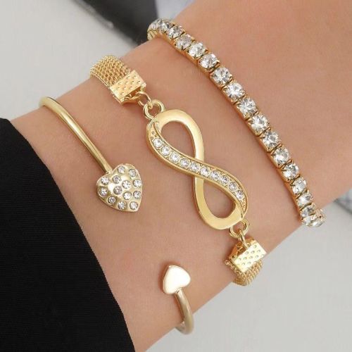 Generic 3pieces Crystal Snake Chain Infinity Bracelet Set-Gold - image 2