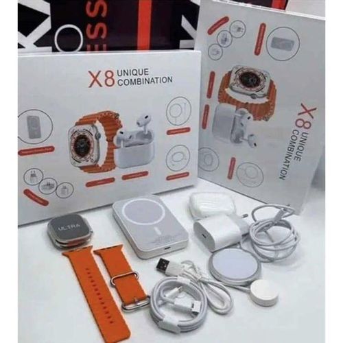 product_image_name-Generic-X8 6-in-1 Smartwatch Unique Combination Bundle: 20W Charger, PD Cable, Airpods, Wireless Charger, Watch Bands-2