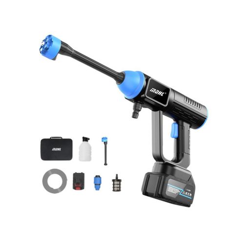 product_image_name-White Label-15Ah 300W 22000rpm Touch Panel 50Bar Pressure Car Washing Machine, Cleaner Set, Car Water Gun With Brushless Motor, Foam Bottle, 6-Function Nozzle & Storage Bag for Vehicles, Patio, Courtyard, Windows & Outdoor Use-1