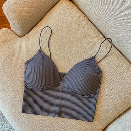 Shop Generic Ladies Slim Fit Sexy Stretch Push Up Bra with Chest Pads  Cropped Navel Short Tube Top V_Neck Tops Sale(#dark grey) Online