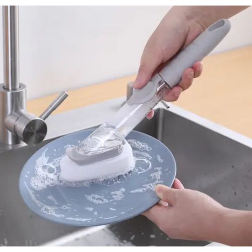 product_image_name-AD GALAXY-Multifunctional Non - Stick Long Dish Washing Brush with Liquid Soap Dispenser  - Grey-1