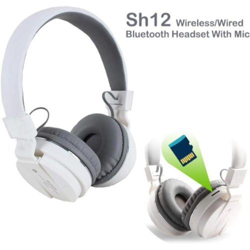 product_image_name-Generic-Sh12 Wireless/Wired Bluetooth Headset with Mic - White-2