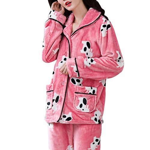 Shop Generic Winter Pajamas Set Women Sleepwear Warm Flannel Long Sleeve  Pajamas Set Cute Print Home Wear Xmas Thicken 2pcs Suit Pijamas Online