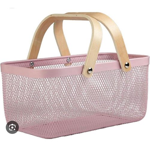 product_image_name-Generic-Metal mesh storage basket with wooden handle-Pink.-1