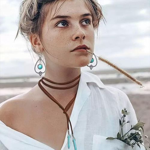 product_image_name-Fashion-Bohemian turquoise leather necklace earring set accessories-1