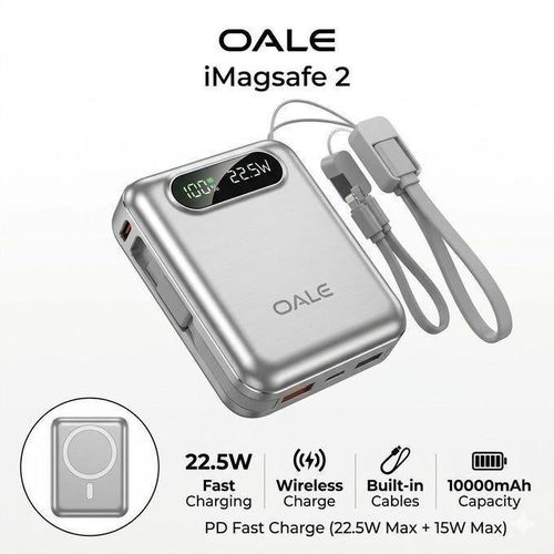 Generic  iMagsafe 2 10000MAH Magnetic Wireless Charger - HEAVY DUTY Built-in Cable Fast Charger for Apple Devices Silver