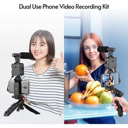 Generic Tripod Phone Stand With Clip And Microphone Kit & LED Light For Video Recording - image 2