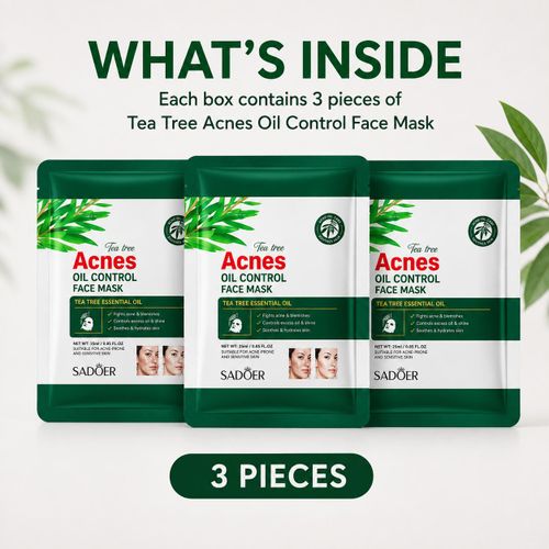 SADOER 3Pcs Tea Tree Acne Oil Control Facial Mask - 25ml - image 6