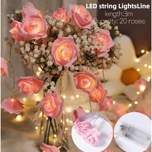 product_image_name-Generic-LED String Lights - Roses, Ambient Lighting,3m Battery Operated Flower String Lights with 20 LEDs, Hanging Flower Garland for Wedding, Bedroom, Christmas Decoration、Part -Artificial flowers-Pink-1