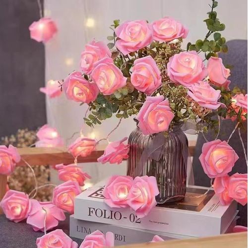 product_image_name-Generic-LED String Lights - Roses, Ambient Lighting,3m Battery Operated Flower String Lights with 20 LEDs, Hanging Flower Garland for Wedding, Bedroom, Christmas Decoration、Part -Artificial flowers-Pink-4