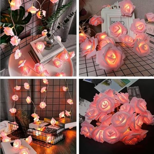 product_image_name-Generic-LED String Lights - Roses, Ambient Lighting,3m Battery Operated Flower String Lights with 20 LEDs, Hanging Flower Garland for Wedding, Bedroom, Christmas Decoration、Part -Artificial flowers-Pink-5