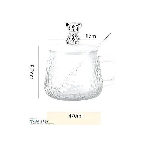 Generic 250ml Luxury Embossed Glass Mug with Lid and Spoon –Transparent - image 2