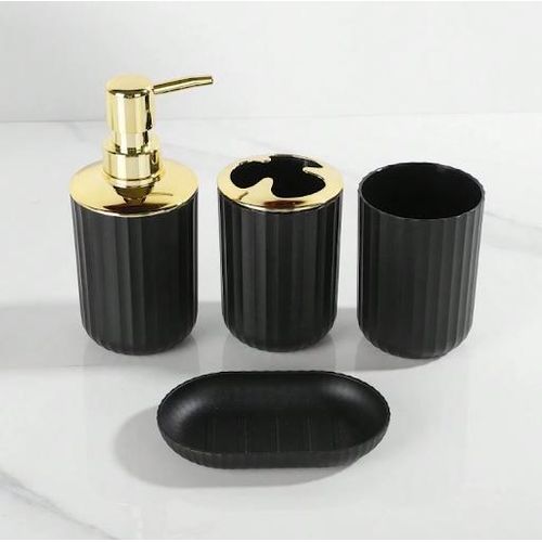 product_image_name-Generic-Luxury 6-Piece Bathroom Accessory Organizer Set – Premium Plastic Bath Set with Trash Can, Toothbrush Holder, Dispenser Bottles, Soap Dish, Toilet Brush, Cleaning Swab - Black/Gold-6