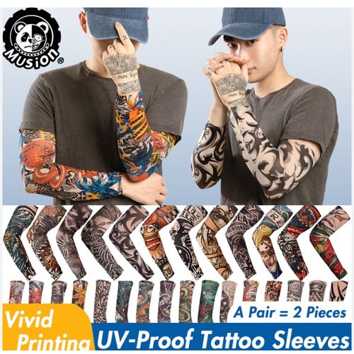 product_image_name-A Design-2pcs Artificial Tattoo Sleeve for Men's T - Shirt - Multicolours -1