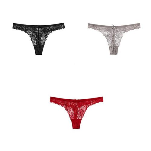 Shop Generic Sondr 3pcs/lot Sexy Women Lace Bow Panties Underwear Seamless  Hollow Out Thongs Low Waist Soft Female Comfort Intimate G-String Online