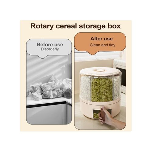 product_image_name-Generic-Removable Rotating Grain Storage Box-  6 Grids -Moisture Proof- Insect-Proof Sealed Food Dispenser 4L (BPA-Free) -Beige-4