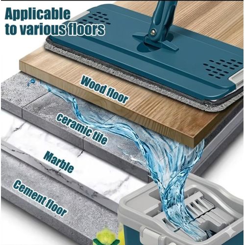 product_image_name-Generic-Scrath Anet Self-Wringing Flat Mop and Bucket System + 2 Microfiber Pads - Blue-4