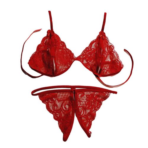 Shop Generic Women's Crotchless Panties Open Bra Set Knickers Party Red  Online