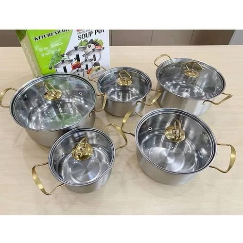 White Label 10 Pcs Stainless Steel Kitchen Cookware Sets - Silver/Gold