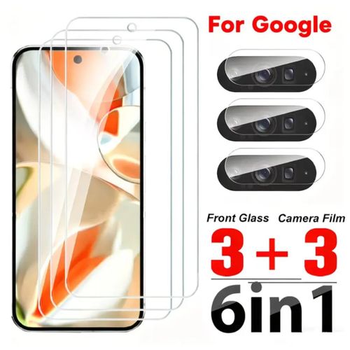 product_image_name-Generic- 6 ln 1, 3 Pieces HD Tempered Glass Screen Protector + 3 Pieces Camera Lens Protector for Google Pixel, 9H Anti-Scratch HD Clear Full Coverage Lens Protection with Dust-Proof Box, Clear. -1