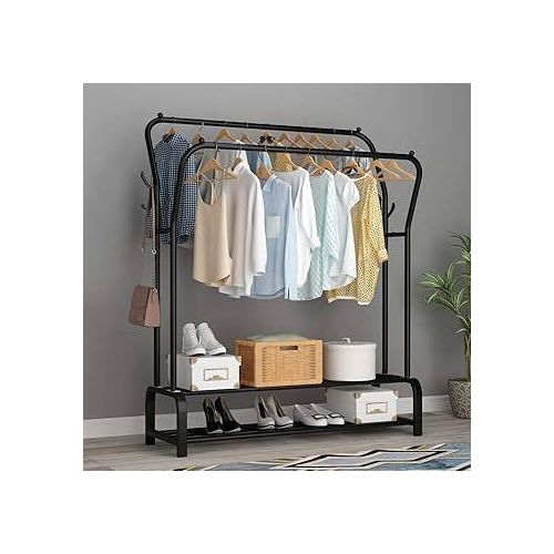 Generic Double Bar Clothes Hanger With 2 Tier Shoe Rack Black - image 2