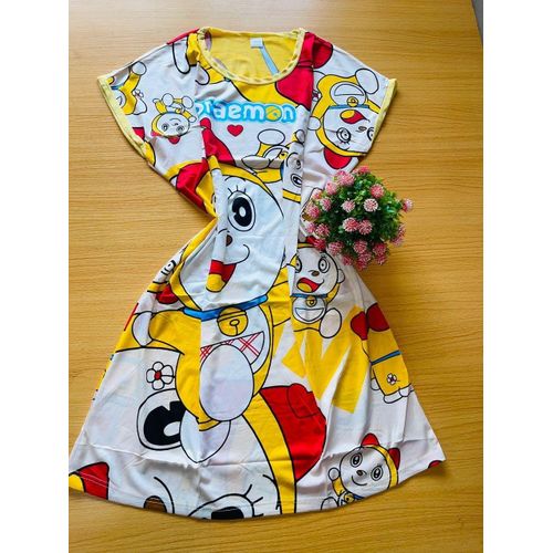 product_image_name-Generic-Women’s Doraemon Cartoon Print Short Sleeve Nightdress – Yellow-1