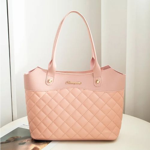 product_image_name-Fashion-PU Leather Tote Bag Simple Style Elegant Wild Street Women Large Handbag - Pink-1