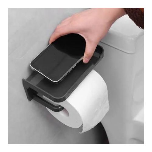 product_image_name-Generic-Toilet Roll Holder With Top Shelf- Black-2