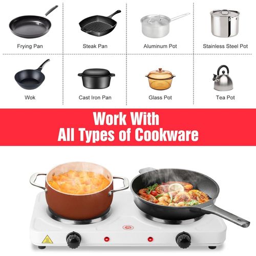 SIKITUT Electric Hot Plate 2 Burner Temperature Controls White - image 2