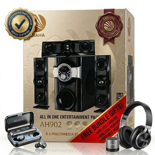 product_image_name-Generic-All-In-One Premium Entertainment Bundle - ARAHA Professional 3.1 Channel Sound System + Free Wireless Earbuds, Wireless Headset & Portable Music Box - Super Bass Multimedia Speakers, Remote Control, Bluetooth Audio (2026 Model)-1