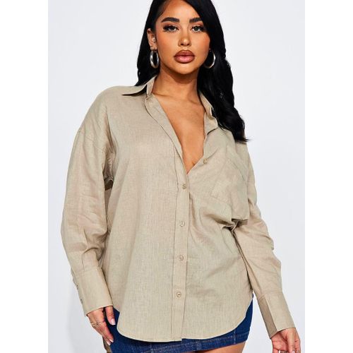 product_image_name-Generic-Women's Pure Cotton Linen Button-Front Shirt - Beige-1
